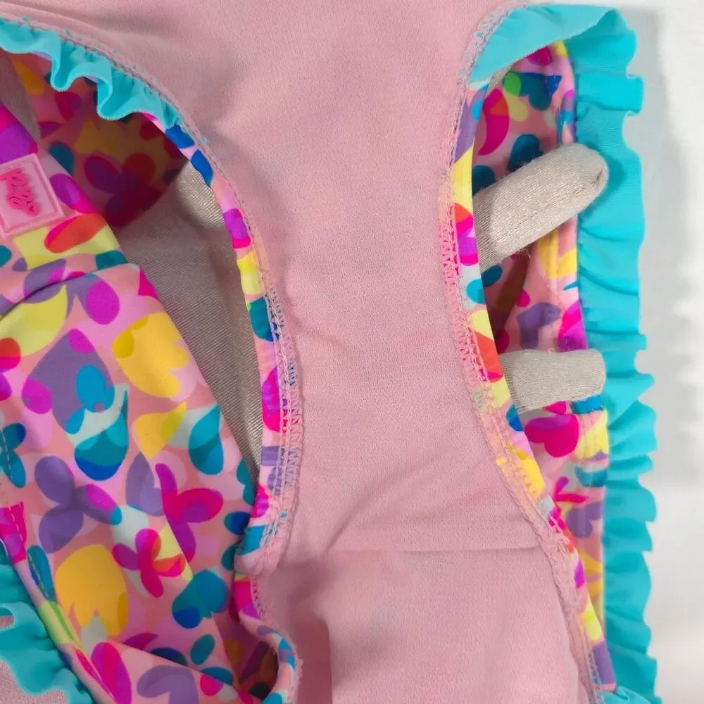 RuffleButts Girls 7 Vibrant Floral Neon One‎ shoulder Swimsuit Ruffles UPF 50+